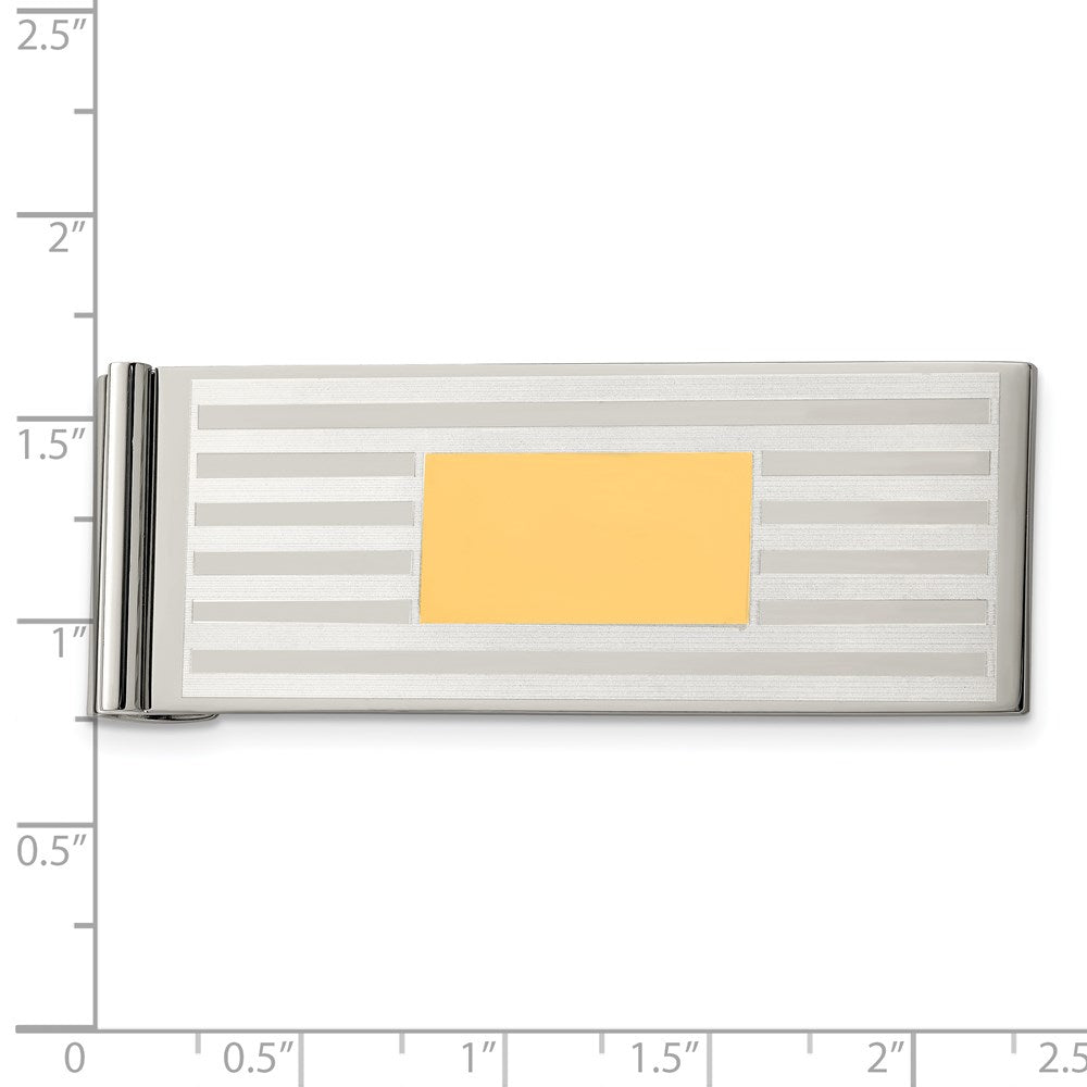 Stainless Steel Chisel Brushed And Polished Yellow Ip-Plated Money Clip