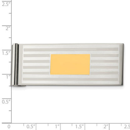 Stainless Steel Chisel Brushed And Polished Yellow Ip-Plated Money Clip
