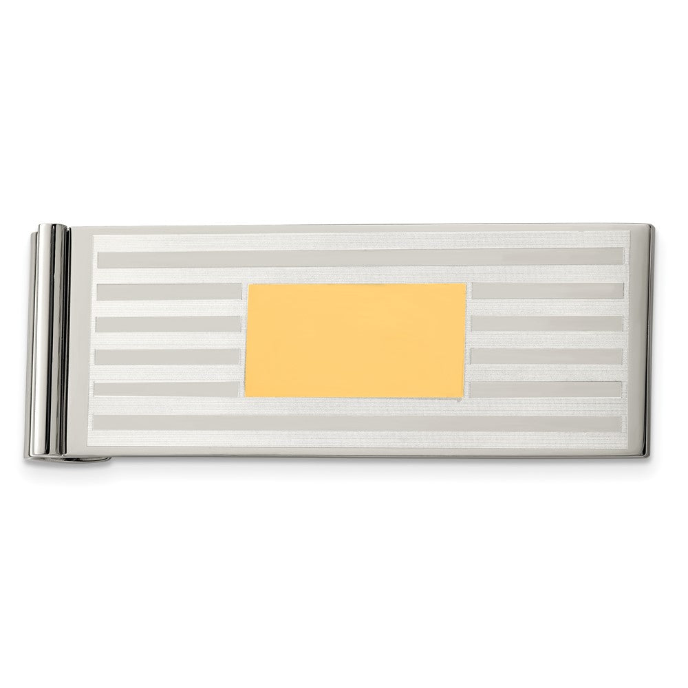 Stainless Steel Chisel Brushed And Polished Yellow Ip-Plated Money Clip