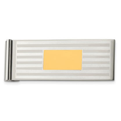 Stainless Steel Chisel Brushed And Polished Yellow Ip-Plated Money Clip