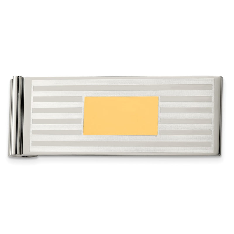 Stainless Steel Chisel Brushed And Polished Yellow Ip-Plated Money Clip