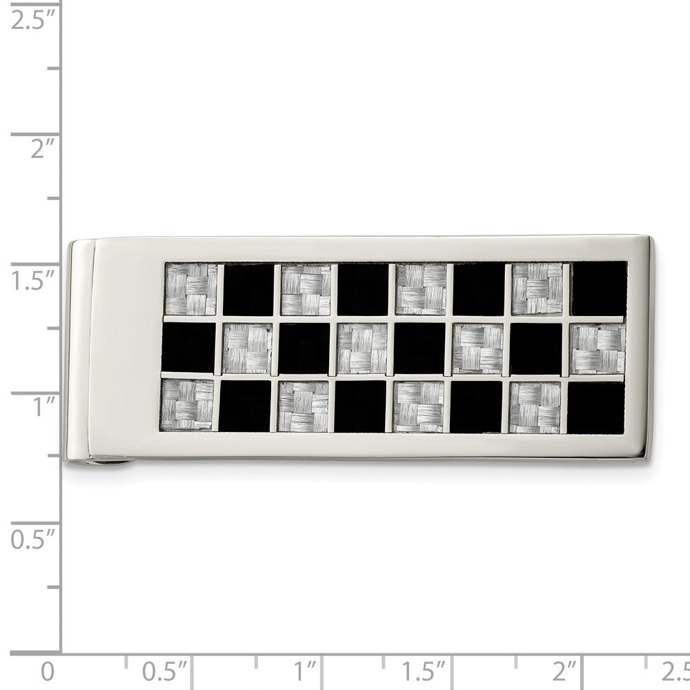 Stainless Steel Chisel Polished Black And Grey Carbon Fiber Inlay Money Clip