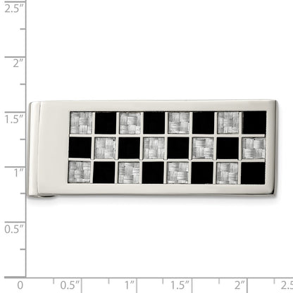 Stainless Steel Chisel Polished Black And Grey Carbon Fiber Inlay Money Clip