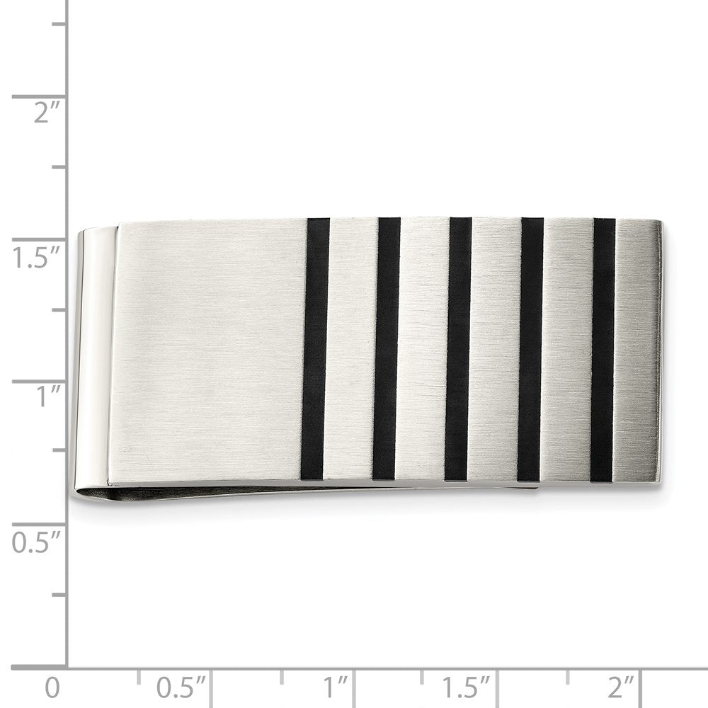 Stainless Steel Chisel Brushed Black Rubber Accents Money Clip