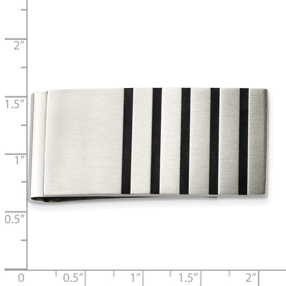 Stainless Steel Chisel Brushed Black Rubber Accents Money Clip