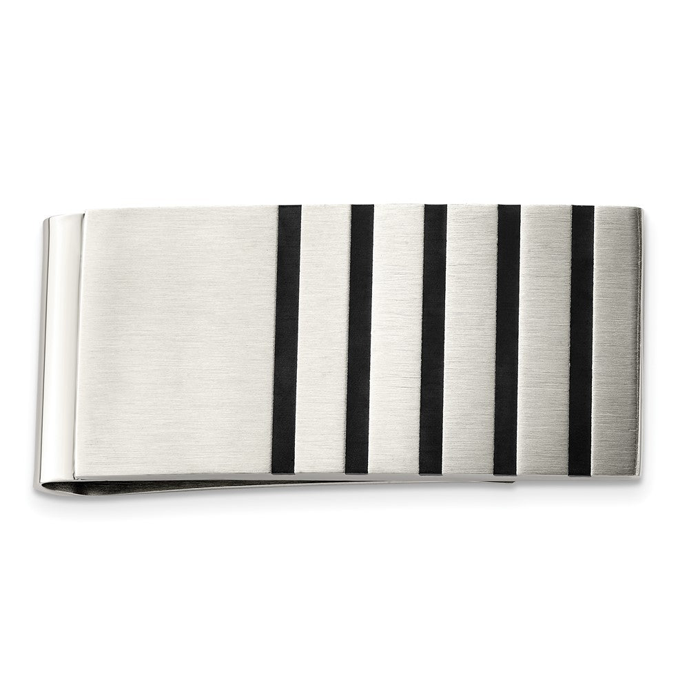 Stainless Steel Chisel Brushed Black Rubber Accents Money Clip