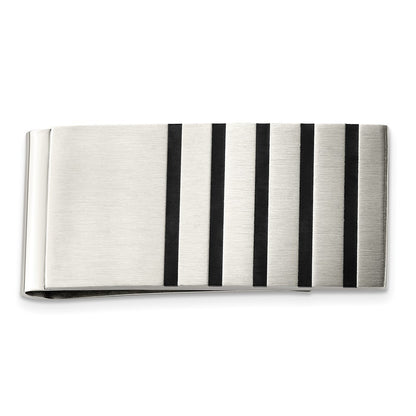 Stainless Steel Chisel Brushed Black Rubber Accents Money Clip