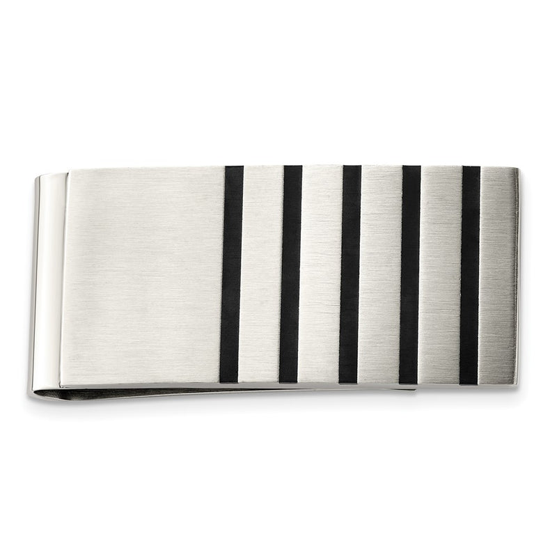 Stainless Steel Chisel Brushed Black Rubber Accents Money Clip