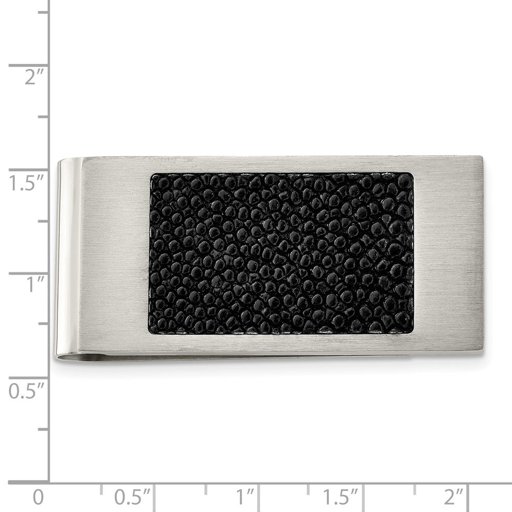 Stainless Steel Chisel Brushed Genuine Black Stingray Money Clip