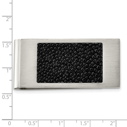 Stainless Steel Chisel Brushed Genuine Black Stingray Money Clip