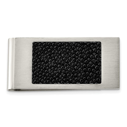 Stainless Steel Chisel Brushed Genuine Black Stingray Money Clip