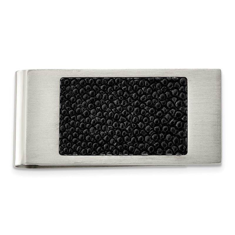 Stainless Steel Chisel Brushed Genuine Black Stingray Money Clip