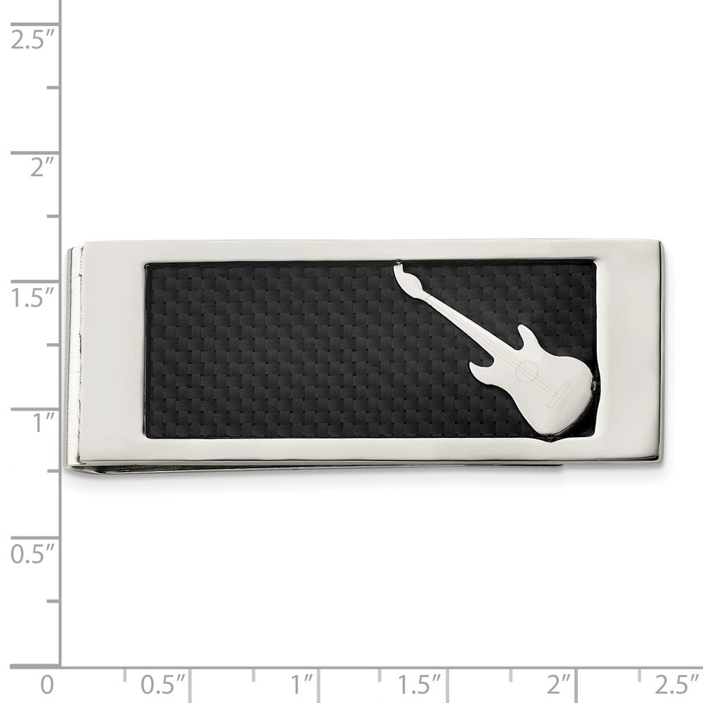 Stainless Steel Chisel Polished Black Carbon Fiber Inlay Guitar Money Clip