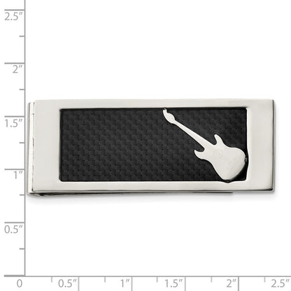 Stainless Steel Chisel Polished Black Carbon Fiber Inlay Guitar Money Clip
