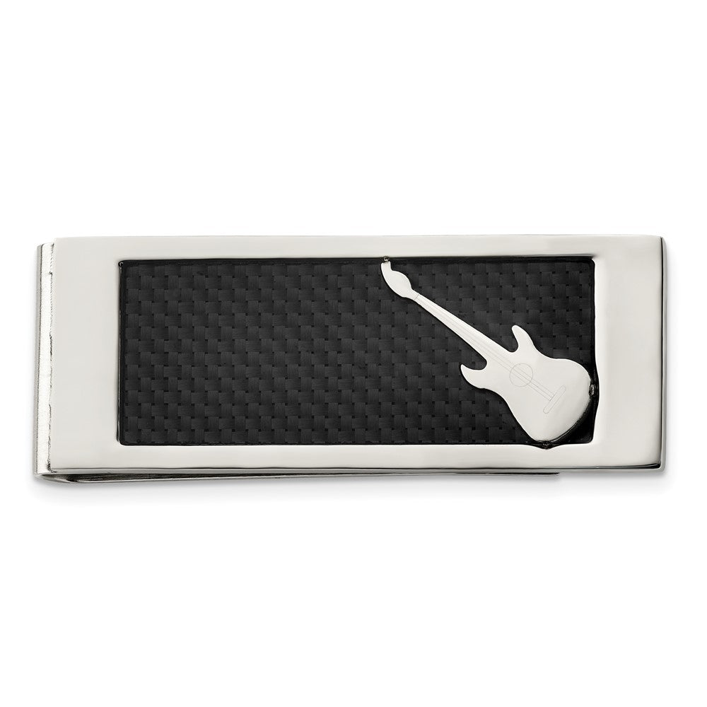 Stainless Steel Chisel Polished Black Carbon Fiber Inlay Guitar Money Clip