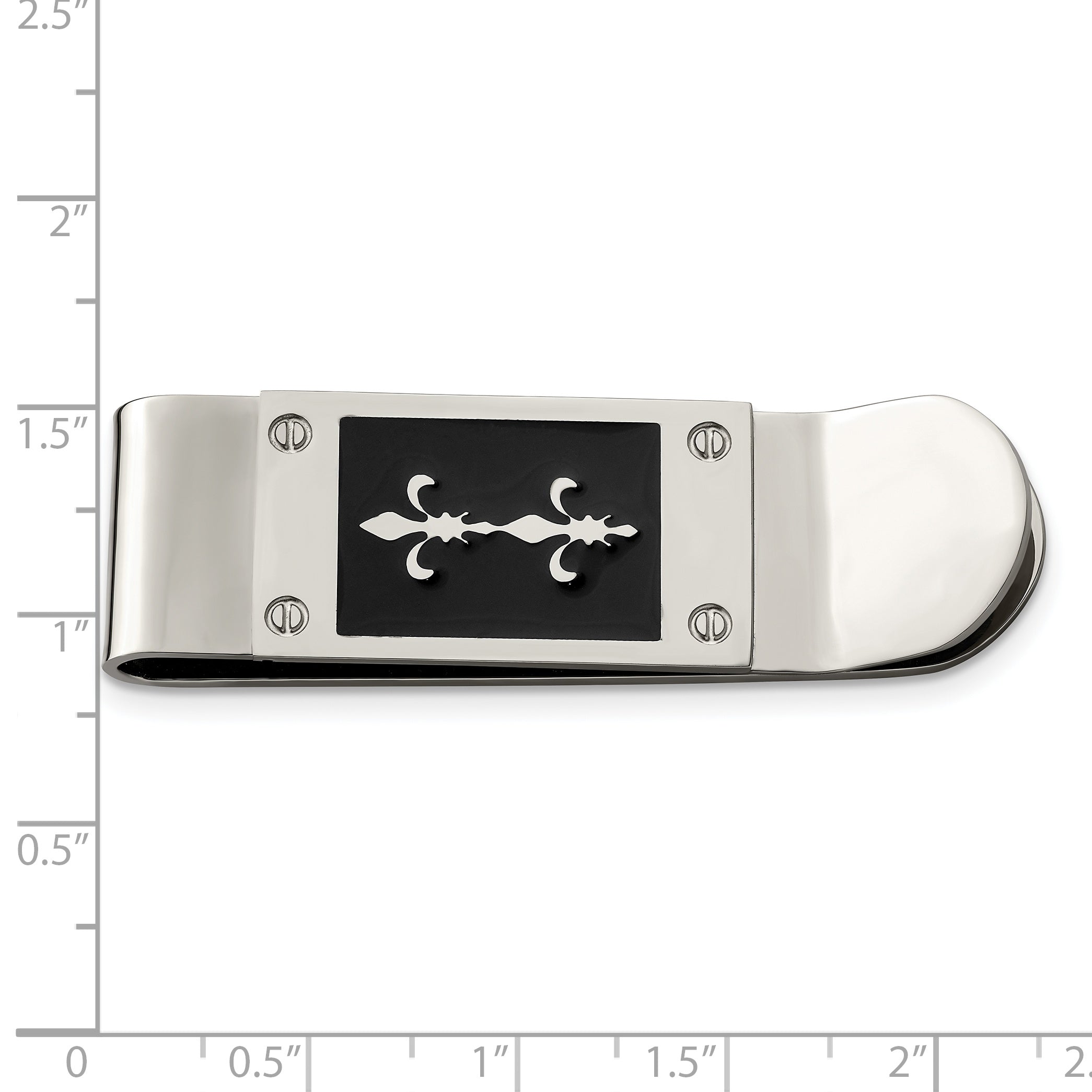 Stainless Steel Chisel Polished Enameled Fleur De Lis Money Clip