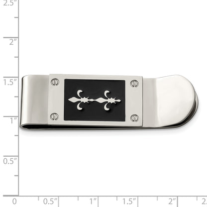 Stainless Steel Chisel Polished Enameled Fleur De Lis Money Clip