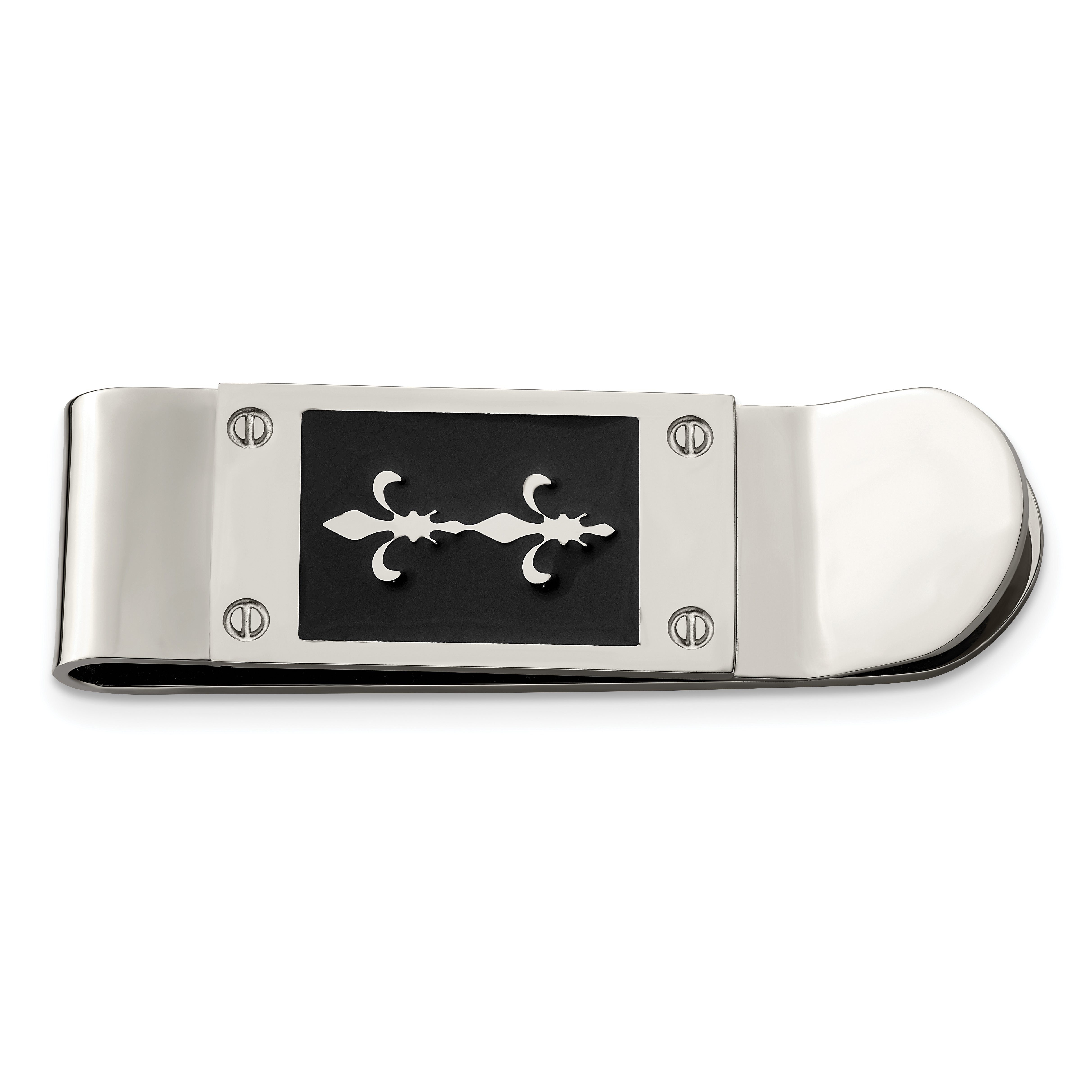 Stainless Steel Chisel Polished Enameled Fleur De Lis Money Clip