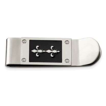 Stainless Steel Chisel Polished Enameled Fleur De Lis Money Clip