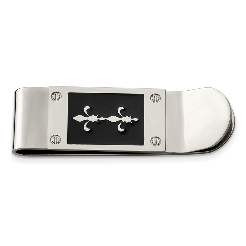 Stainless Steel Chisel Polished Enameled Fleur De Lis Money Clip