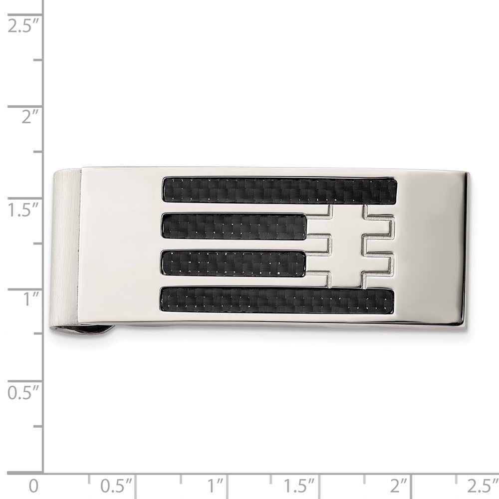 Stainless Steel Chisel Polished Black Carbon Fiber Inlay Money Clip