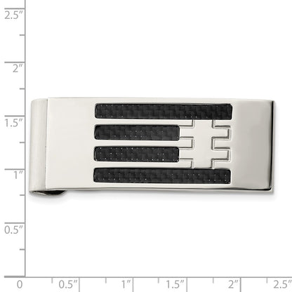 Stainless Steel Chisel Polished Black Carbon Fiber Inlay Money Clip