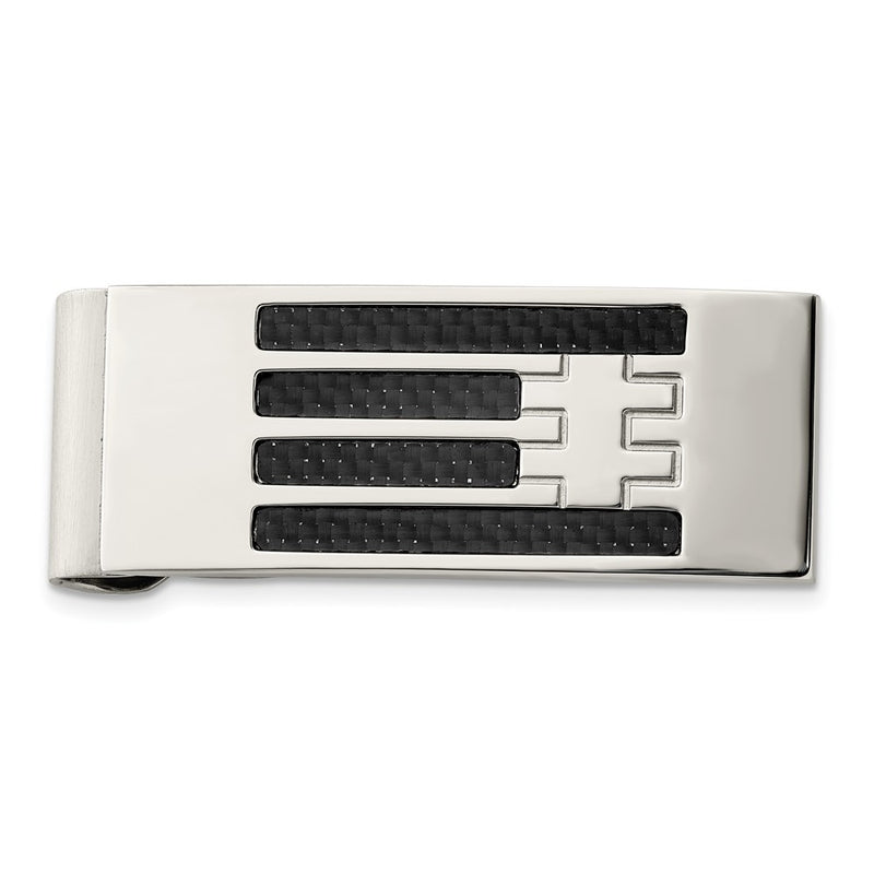 Stainless Steel Chisel Polished Black Carbon Fiber Inlay Money Clip