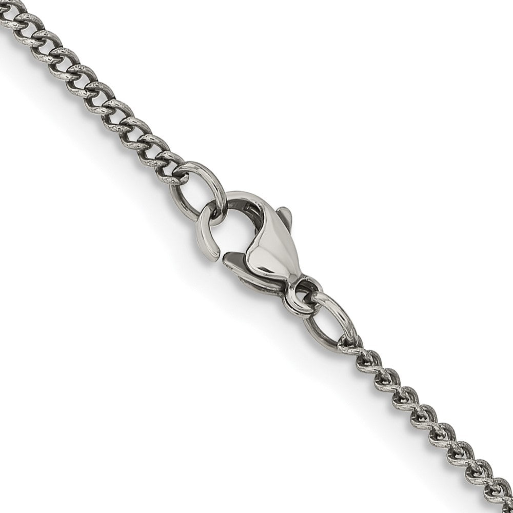 Stainless Steel Chisel Antiqued 2mm Round Curb Chain Necklace