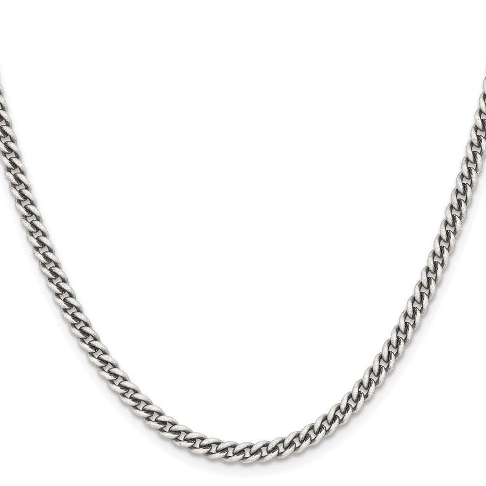 Stainless Steel Chisel Antiqued 4mm 18 Inch Round Curb Chain Necklace