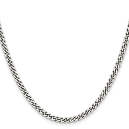 Stainless Steel Chisel Antiqued 4mm 18 Inch Round Curb Chain Necklace