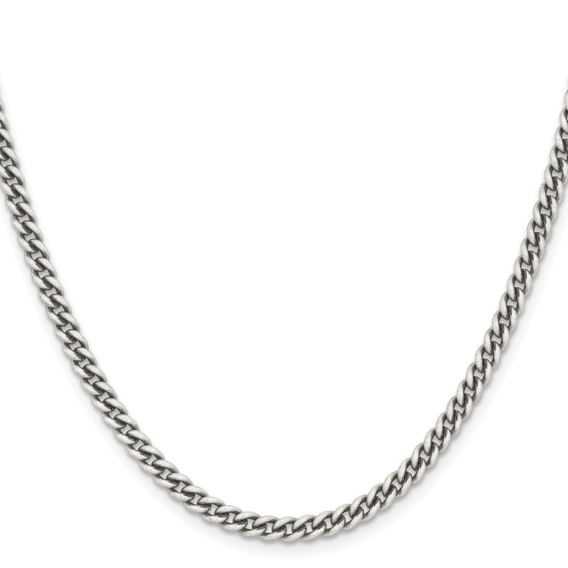 Stainless Steel Chisel Antiqued 4mm Round Curb Chain Necklace