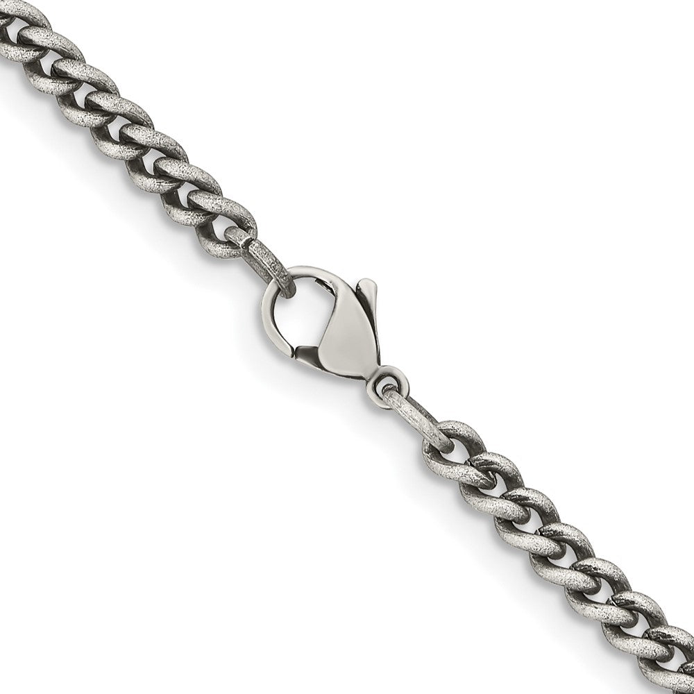 Stainless Steel Chisel Antiqued 4mm 18 Inch Round Curb Chain Necklace