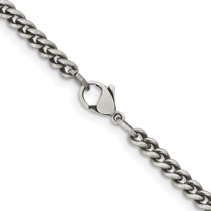 Stainless Steel Chisel Antiqued 4mm 18 Inch Round Curb Chain Necklace