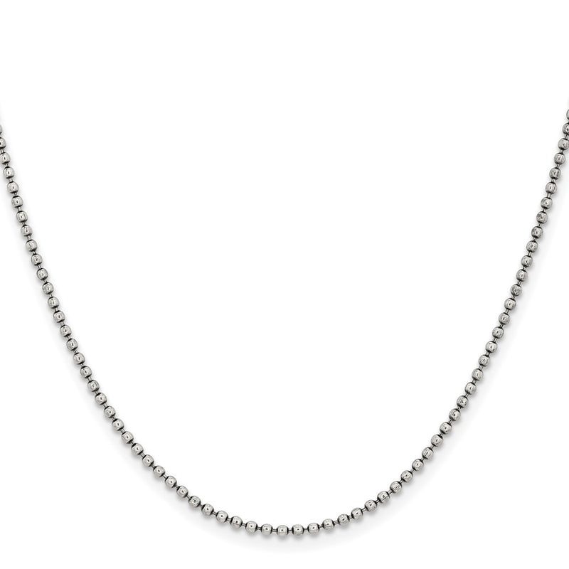 Stainless Steel Chisel Antiqued 2mm 22 Inch Beaded Ball Chain Necklace