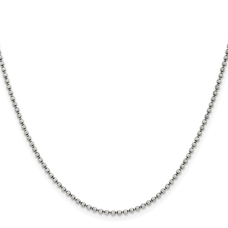 Stainless Steel Chisel Antiqued 2mm 30 Inch Beaded Ball Chain Necklace