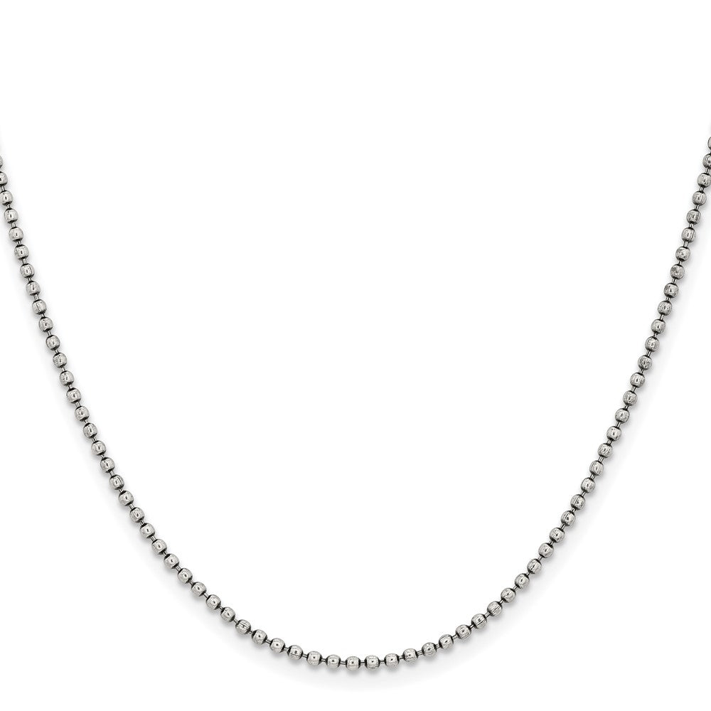 Stainless Steel Chisel Antiqued 2mm Beaded Ball Chain Necklace