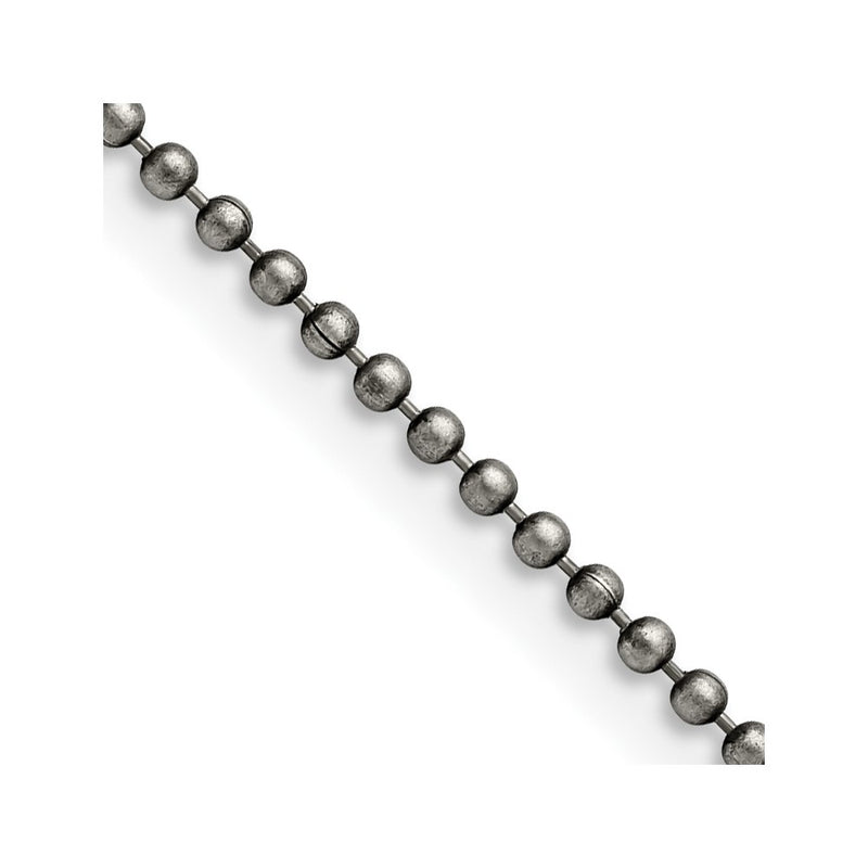 Stainless Steel Chisel Antiqued 2mm 24 Inch Beaded Ball Chain Necklace