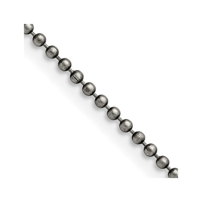 Stainless Steel Chisel Antiqued 2mm Beaded Ball Chain Necklace