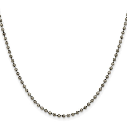 Stainless Steel Chisel Antiqued 2.4mm 24 Inch Beaded Ball Chain Necklace