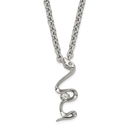 Stainless Steel Polished Cz Snake Necklace