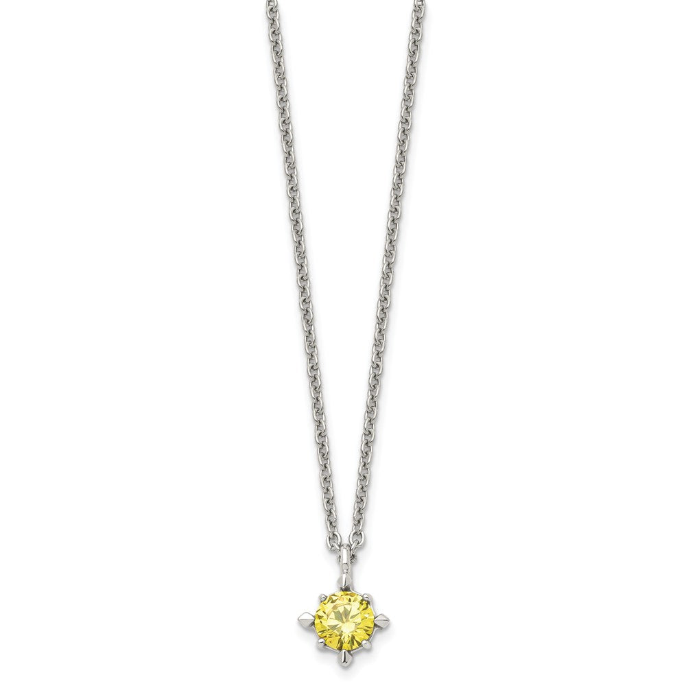 Stainless Steel Polished Yellow Cz 18In Necklace