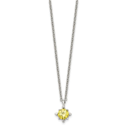 Stainless Steel Polished Yellow Cz 18In Necklace
