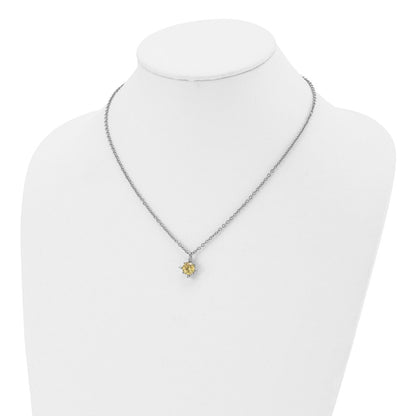Stainless Steel Polished Yellow Cz 18In Necklace