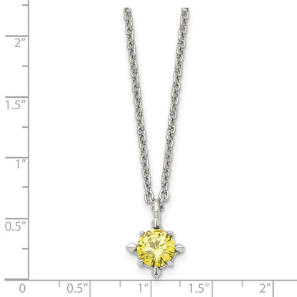Stainless Steel Polished Yellow Cz 18In Necklace