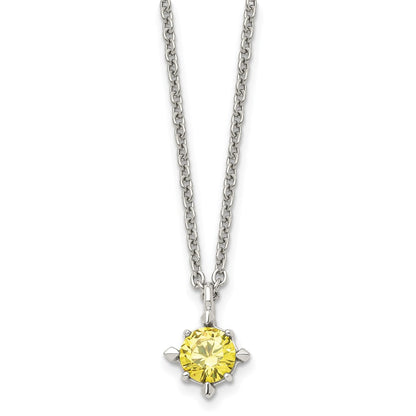 Stainless Steel Polished Yellow Cz 18In Necklace