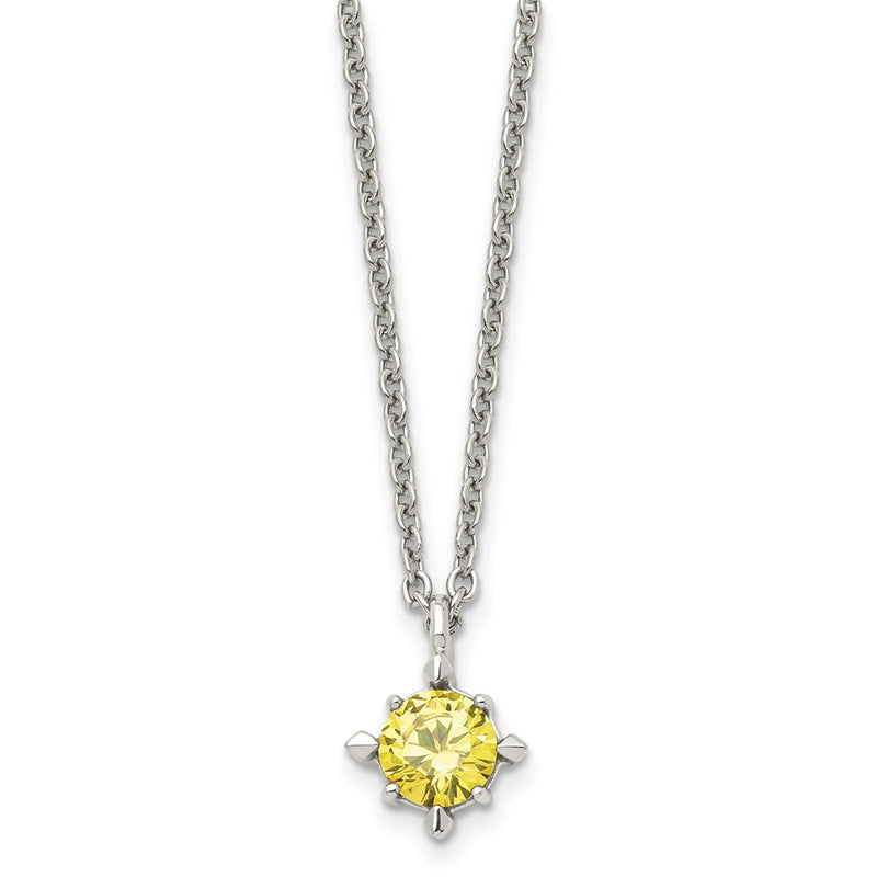 Stainless Steel Polished Yellow Cz 18In Necklace