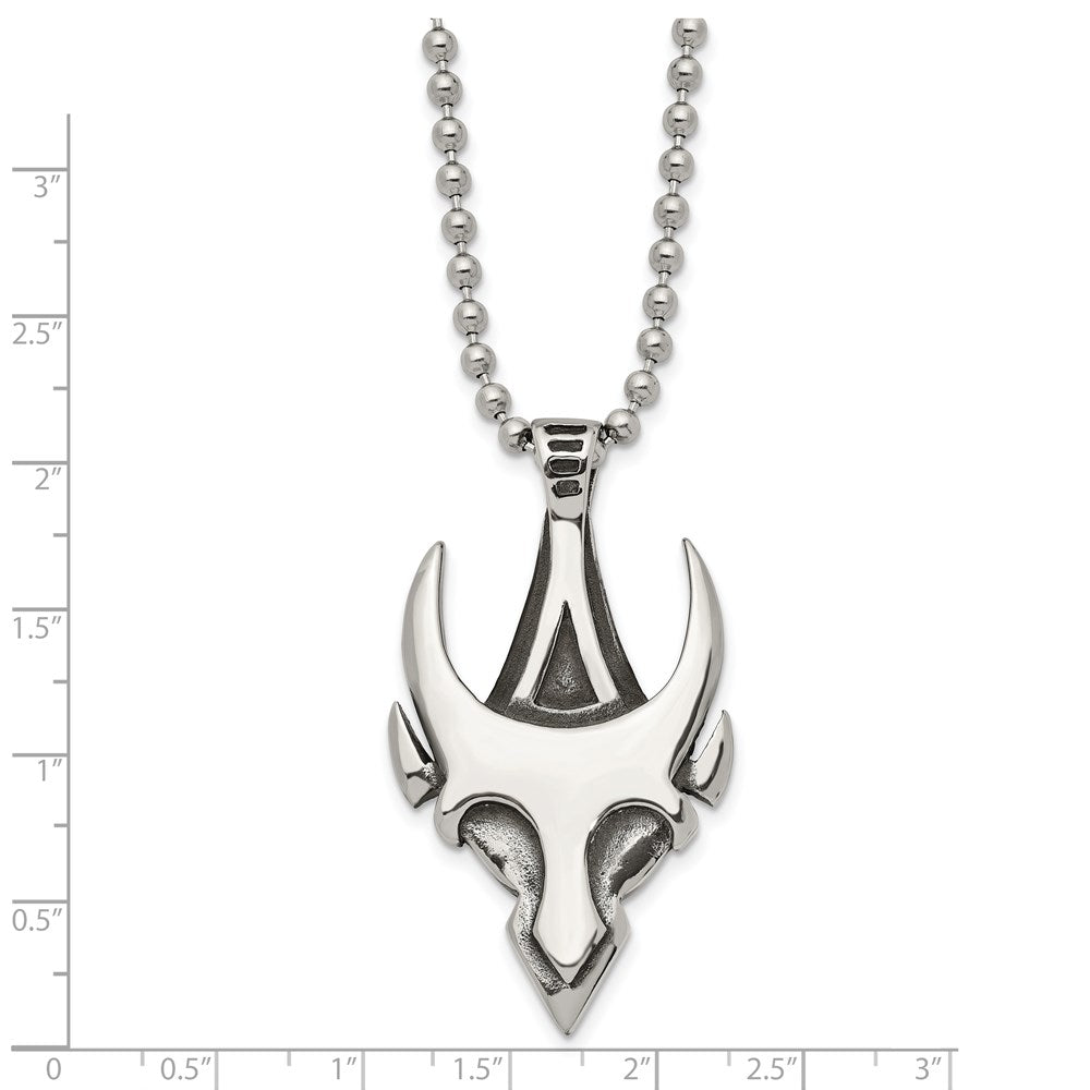 Stainless Steel Antiqued And Polished Skull 22In Necklace