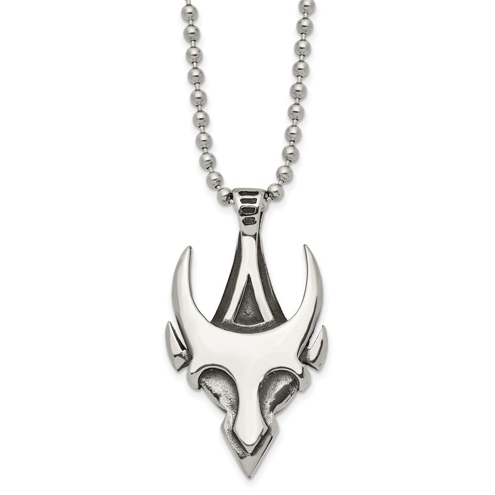 Stainless Steel Antiqued And Polished Skull 22In Necklace