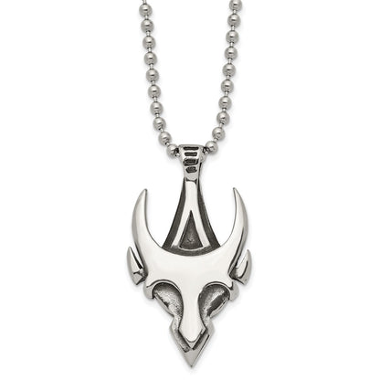 Stainless Steel Antiqued And Polished Skull 22In Necklace