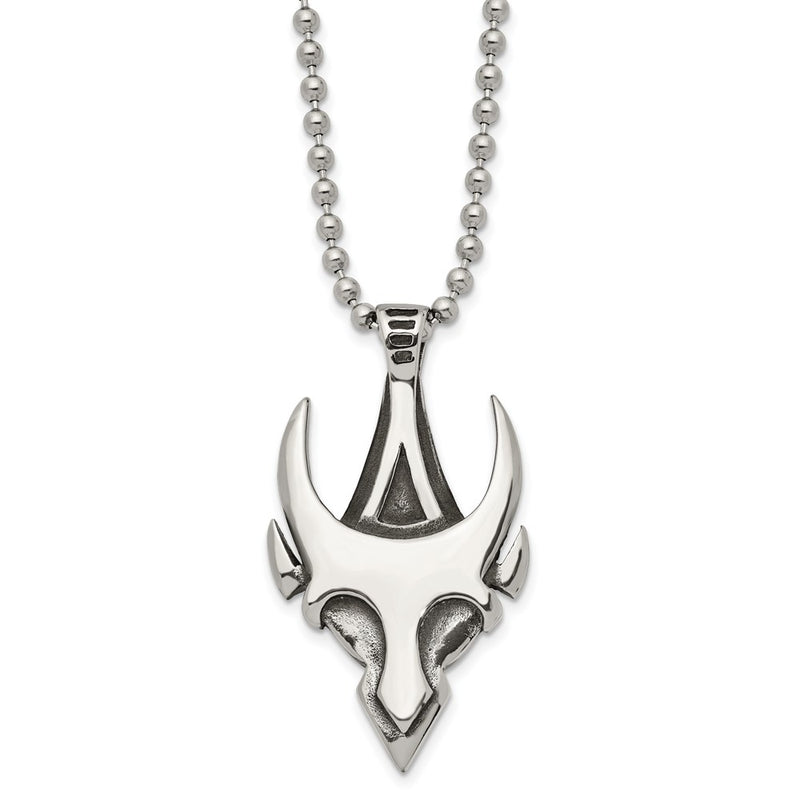 Stainless Steel Antiqued And Polished Skull 22In Necklace